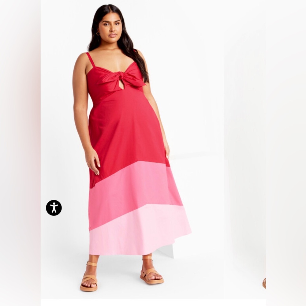 City Chic Red and Pink Colorblock Maxi Dress Colour Love crimson Size 18